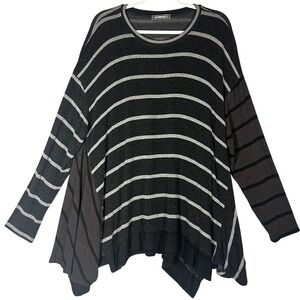 Alembika Striped Lagenlook Asymmetric Mix Media Tunic Top Sz M Artsy Flowy Black